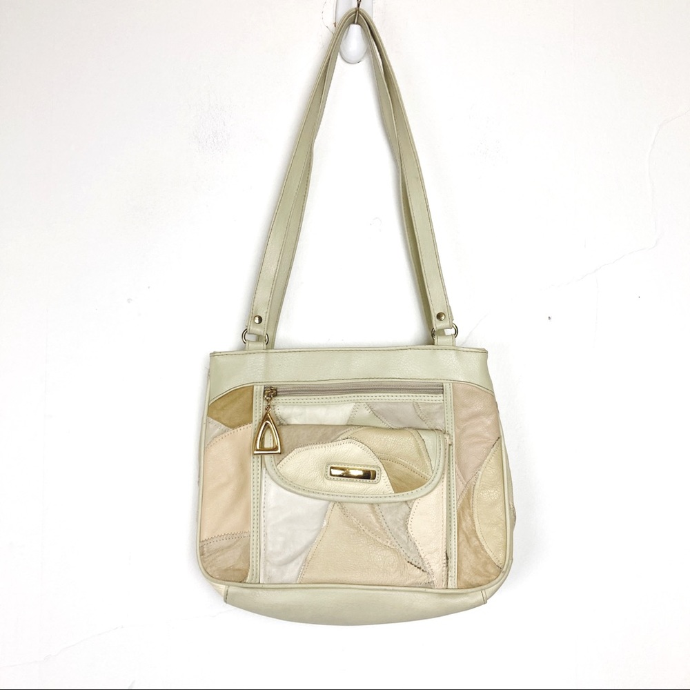 Vintage leather patchwork purse 80s 90s cream pink retro neutral beige white